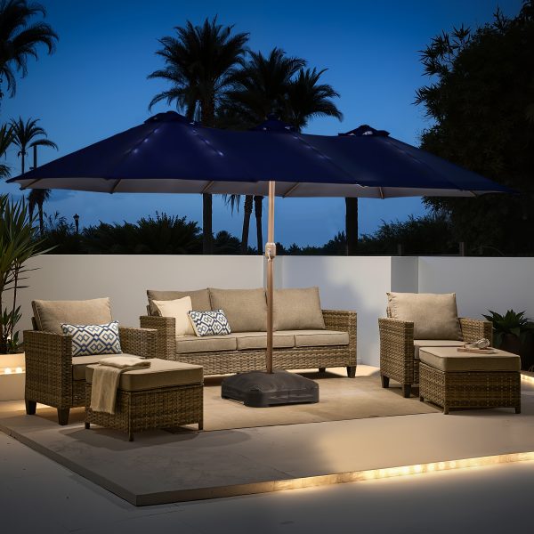 product-fancy-a23efa31-e9e1-4a10-994d-2b2c70f8e360 15ft Double Sided Patio Umbrella With 36 Solar LED Lights, 8Hr Auto-Illumination, Commercial-Grade Wind-Resistant Steel Frame & Premium Polyester Fabric, Outdoor Oversized Market Table Umbrella - 12 Heavy Duty Ribs (Base Included)