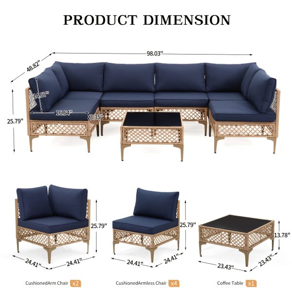 product-fancy-a24425ad-13b7-4119-8ae6-b23d19041b3f 7pcs Outdoor Wicker Patio Furniture Set, Rattan Sectional Sofa with Cushions And Coffee Table, Suitable for Backyard, Poolside, Porch, Garden, Sectional Patio Furniture, Patio Table, Outdoor Table, L-shaped Patio Sofa Set