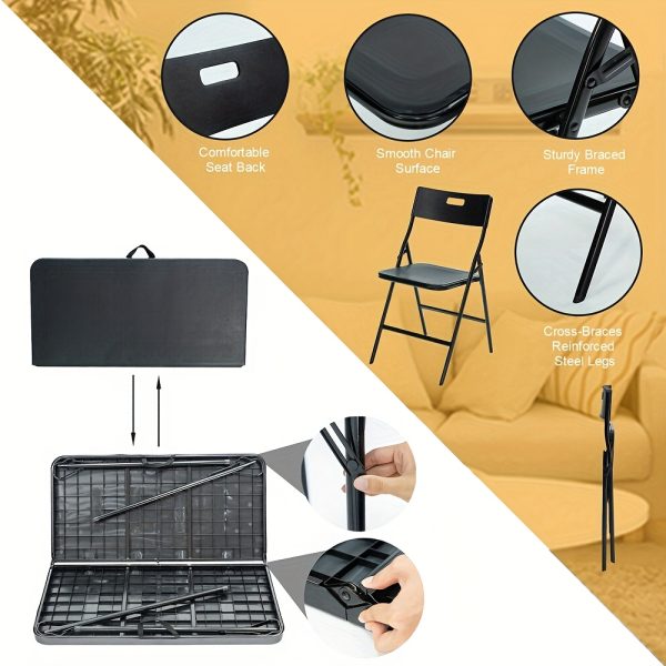 5pcs Card Table And Chairs, Portable And Foldable, 34-inch Plastic Folding Dining Table with Chairs Set Of 4 for Outdoor, Parties, Events, Picnic, Camping, And Game, Black