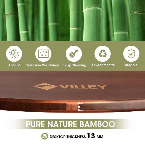 VILLEY Bamboo Round Folding Table, Camping Half-Fold Portable Table with Carrying Bag for Indoor And Outdoor Picnic Coffee Barbecue Beach Card Game
