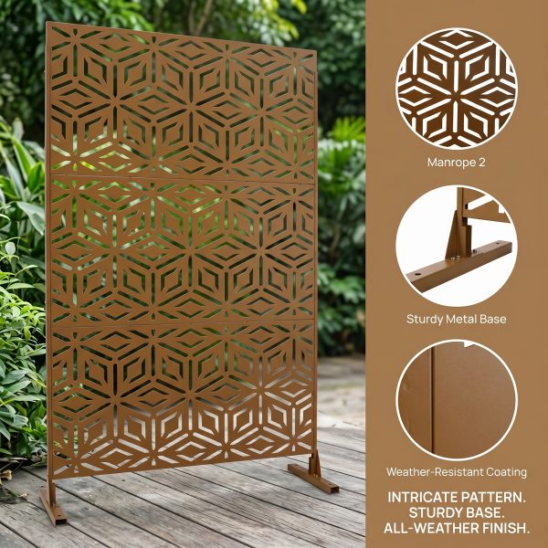 product-fancy-a27c0743-78b8-461a-b321-70e6a2250c55 Walnut Brown Metal Privacy Screen 76"X48" Freestanding, Premium Indoor Outdoor Decorative Fence Panel Divider for Deck Balcony Patio Backyard Lawn Garden Pool Yard Porch Front Yard Bedroom Living Room Office Studio Entryway Hallway Decorative Fence