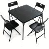 5pcs Card Table And Chairs, Portable And Foldable, 34-inch Plastic Folding Dining Table with Chairs Set Of 4 for Outdoor, Parties, Events, Picnic, Camping, And Game, Black