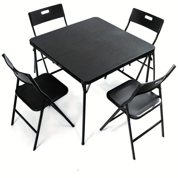 5pcs Card Table And Chairs, Portable And Foldable, 34-inch Plastic Folding Dining Table with Chairs Set Of 4 for Outdoor, Parties, Events, Picnic, Camping, And Game, Black
