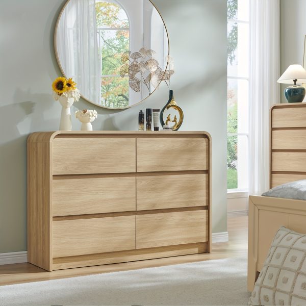 product-fancy-a291bba2-4201-467c-bd6b-e154fd089988 Modern Bedroom Drawer Dresser, Curved Profile Design Drawer Cabinet, Wooden Mid-Century Style Storage Dresser, for Bedroom And Living Room, Natural Oak