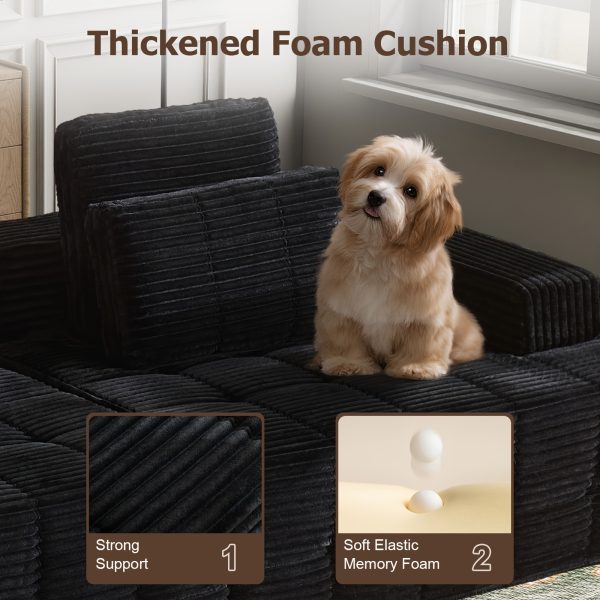 product-fancy-a2a28534-5fb1-4048-a39c-6315864317d7 L Couch Sofa Sectional for Sofa Living Room Convertible Couch Bed with Deep Seats Lounge Chairs, Corduroy, Boneless Sectional Couches, Living Room/Bedroom - Modular Living Room Furniture Set Ideal Multifunctional Couch - No Assembly Required (Black