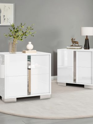Modern Nightstand with Drawers - High-Gloss Bedside Table Suitable for, MDF/Fiberboard, Space-Saving End Table with Pull Handle, Assembly for Small Bedrooms & Contemporary Decor, Assembly Required