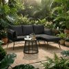 Bezseller 3pcs Outdoor Patio Rattan Furniture Set, L-Shaped Conversation Set with Coffee Table for Backyard, Balcony, Garden, Porch, Patio