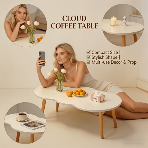 product-fancy-a33dec26-d20a-4be8-a3e9-fa4d7ef21e21 Modern Cloud-Shaped Coffee Table with Wavy Edge - Space-Saving Low Table Suitable for Small Spaces, Minimalist Nordic Style Engineered Table for Apartments, Easy Assembly Sofa Side Table for Bedroom, Balcony & Living Room Decor