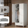 product-fancy-a34957e6-96f9-443e-8112-95caa565c54d Bonnlo Fluted Wardrobe Armoire - Freestanding Wood & MDF Cabinet with Hanging Rack, Shelves & Drawers, Pre-Assembled Bedroom Closet Suitable for Apartments, Dorms, Small Spaces