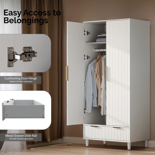 product-fancy-a34957e6-96f9-443e-8112-95caa565c54d Bonnlo Fluted Wardrobe Armoire - Freestanding Wood & MDF Cabinet with Hanging Rack, Shelves & Drawers, Pre-Assembled Bedroom Closet Suitable for Apartments, Dorms, Small Spaces
