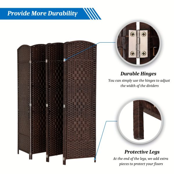 [Folding Rattan Room Divider] 6-Panel Folding Rattan Room Divider, 70.87'' H Folding Space Separator Partition Wall Dividers, Freestanding Hinged Privacy Screen