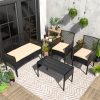 [Outdoor Rattan Set] 4pcs Outdoor Wicker Patio Furniture Set Rattan Conversation Group With Cushions, Coffee Table For Porch, Garden, Poolside & Backyard, Black - Patio Furniture Outdoor