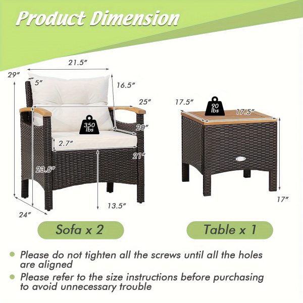 product-fancy-a41a9367-e0e8-47cf-ba3c-69c694468db8 3pcs Patio Rattan Furniture Set Wooden Armrest Table Top Cushioned Deck
