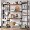 product-fancy-a423a6ea-2e38-46c7-820a-a43928db854e 1pc 5 Tier Corner Bookcase, Metal Flower Stand for Plants, Magazine Holders, Wood And Metal Corner MultiShelf Bookcase for Living Room, Kitchen, Home Office, Black