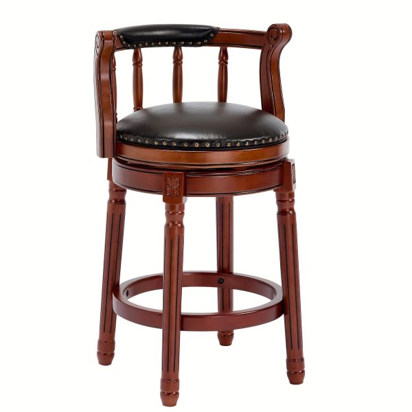 product-fancy-a42475b7-6b8e-4c8b-bb52-05cddd39a831 360° Swivel Modern Bar Stool with Premium Leather Seat and Dark Wood Finish - Hand-Nailed Trim, Durable Rubberwood Construction, Suitable for Kitchen Island, Home Bar, or Dining Area