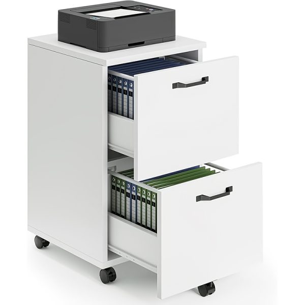 product-fancy-a4481056-7d67-4128-9c4a-6059b67b5ea0 2 Drawer Filing Cabinet White, Rolling Wood File Cabinets with Printer Stand Under Desk Storage Lockable Wheels, Home Office Organizer for A4 Letter Legal Size Documents, Black/White