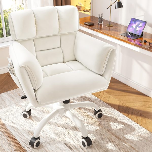 product-fancy-a4e99a72-7dad-459b-8fd7-153e615fd5bb Vanity Chair Skin-Friendly Material with Mid-Back, Modern Adjustable Height Upholstered Swivel Chair with Wheels, Desk Chairs Comfy with Side Pockets for Bedroom