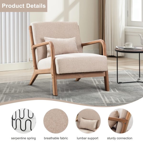product-fancy-a4ee1b45-ab0b-4b81-9a7c-3bd29e85a2a1 Mid-Century Modern Upholstered Accent Chair with Solid Wood Frame & Extra Pillow, Linen Lounge Reading Armchair for Game & Recreation Room Furniture