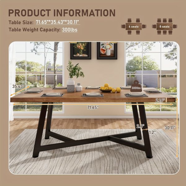 product-fancy-a524aeaf-2d8d-415e-9966-d3aaca5e926d Brown Color Dining Table Set, 72" Long, Large 6-8 Seater Dining Table, Heavy Duty 300Lbs Load, Waterproof Scratch-Resistant Top, for Gathering Conference, Big Family Dinners, Parties