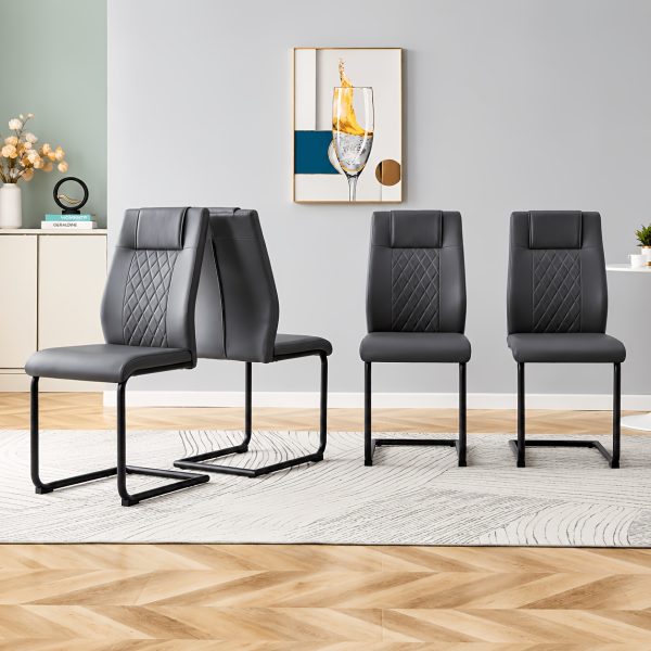 product-fancy-a5539226-9d91-4758-8aab-5a5a4826cd03 Modern PU Leather Dining Chairs Set of 4 - Light Gray/Dark Gray Suitable for Kitchen, Living Room & Dining Room, Foam Cushioned Seats, Cantilever Base with Anti-Slip Footpads, PVC-Coated Faux Leather Armless Chairs, Easy Assembly