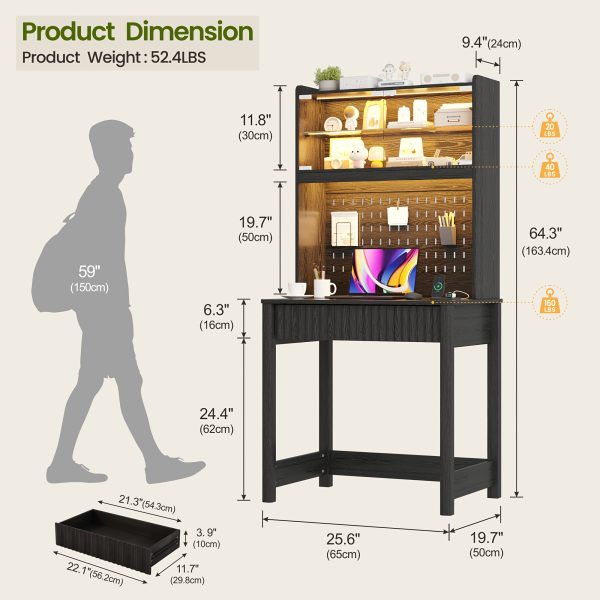 product-fancy-a555678a-5305-4d0c-af41-84c03b59cd17 HWB Modern Computer Desk with Pegboard, 64" Home Office Desk with LED Lights & Charging Station, Small Study Desk with Hutch And Storage Shelves for Bedroom