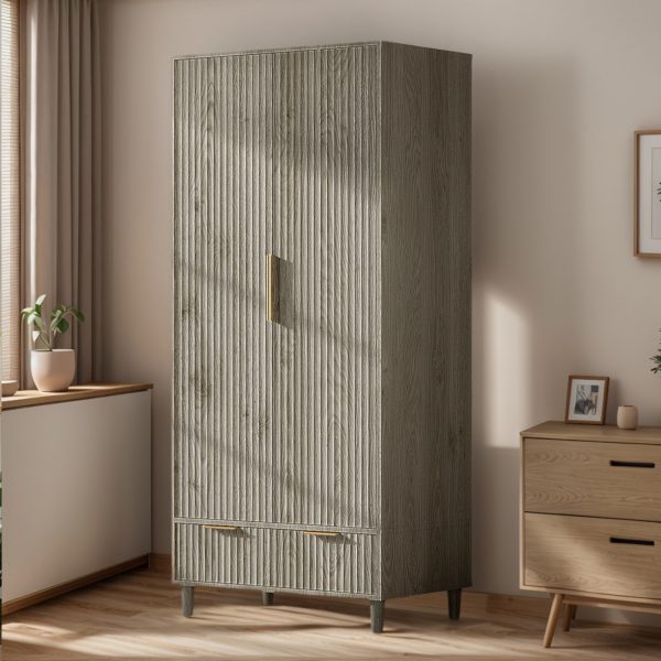 product-fancy-a55d2ba0-abb5-4bb9-80fd-12907912026b Bonnlo Fluted Wardrobe Armoire - Freestanding Wood & MDF Cabinet with Hanging Rack, Shelves & Drawers, Pre-Assembled Bedroom Closet Suitable for Apartments, Dorms, Small Spaces