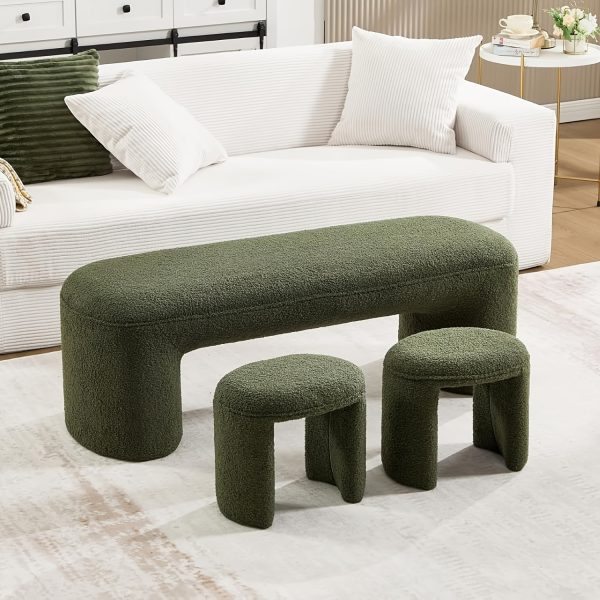product-fancy-a578d8b8-5c58-4a74-ab3f-38a200b1e45a 53 Inch Long Bedroom Bench with 2pcs Step Stools, Nesting Ottoman Bench Set, Padded End Of Bed Bench Modern Upholstered Bench for Living Room, Entry, Porch
