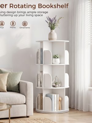 3/4/5 Tier Rotating Bookshelf, 360° Spinning Bookcase for Small Spaces, Vertical Corner Storage Organizer Display Rack for Bedroom Living Room, White