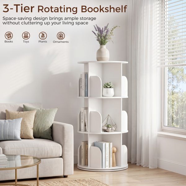 product-fancy-a584bb34-00e7-46b1-be83-ab89ed18f4c7 3/4/5 Tier Rotating Bookshelf, 360° Spinning Bookcase for Small Spaces, Vertical Corner Storage Organizer Display Rack for Bedroom Living Room, White