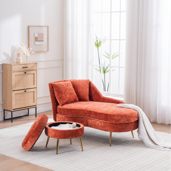 product-fancy-a59a1e08-217b-4952-8448-75ff6027821e 58'' Indoor Chenille Chair with Left Armrest And Lumbar Pillow Upholstered Furniture Lounge Chair, Lounge Sofa for Living Room Bedroom Office with Footstool.