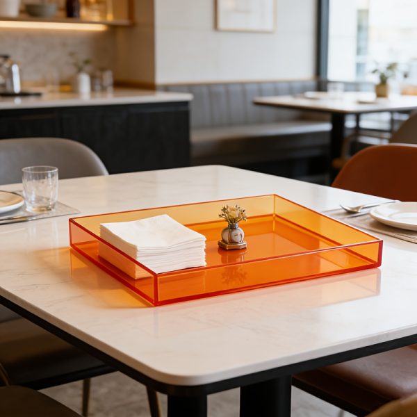 Orange Transparent Acrylic Tray - Creative Desktop Organizer Tray, Multi-functional Home Decorative Tray, Fashionable Minimalist Style Coffee Table Tray, Bathroom Cosmetic Storage Tray, Living Room Ornament Display Tray. Made of High-quality Acrylic