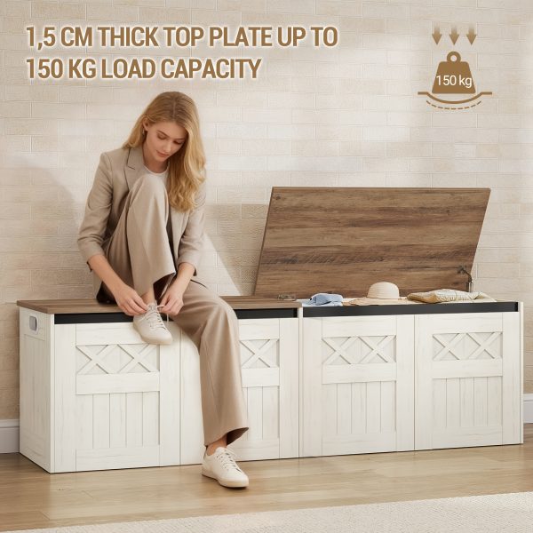 product-fancy-a5ca3c2a-ccec-4723-9d10-df7dfc2e6114 59.1-Inch Storage Box with a Large Storage Bench Featuring Two Hinges, Farmhouse-Style Wooden Box Bench, Lift-Top Storage Chest, Wooden Bed-End Bench, Suitable for Entryways And Bedrooms, in a Vintage White Color