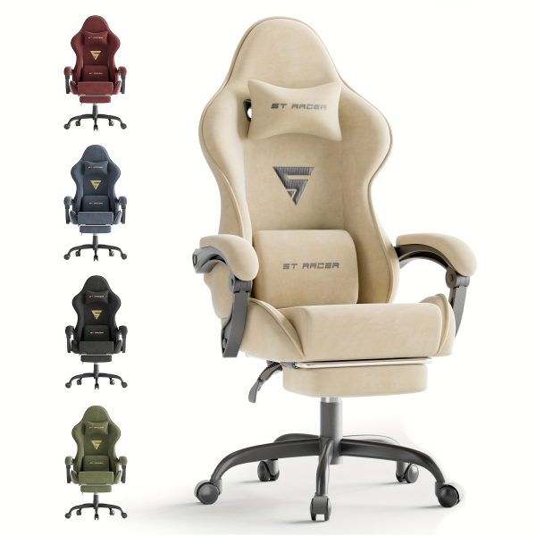 product-fancy-a61bffe7-3121-4bfd-86df-d0b3a594a211 Velvet Fabric Ergonomic Gaming Chair with Footrest And Massage, Reclining Computer Gamer Chair for Adult And Teens, Racing Style PC Home Office Video Game Chair
