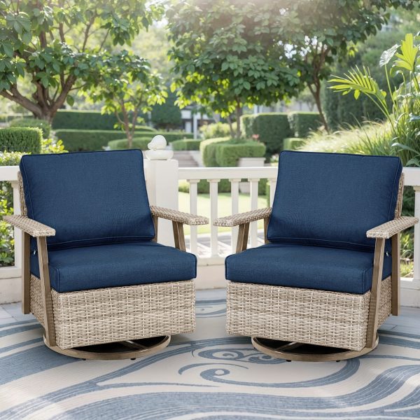 product-fancy-a62cc700-40ff-4c98-8fa0-bb7394eb4aae 2pcs Oversized Outdoor 360°Swivel Rocker Patio Chairs Set, 2pcs Oversized Rocking Chair, Outdoor Swivel Rocking Glider Chairs Set Of 2, PE Wicker Rattan Outdoor Patio Swivel Rocking Furniture Set for Garden Porch