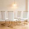 Modern Dining Chairs Set of 4, High Back White Kitchen Chairs, Faux Leather Side Chair with Gold Plated Metal Legs, Easy to Install Upholstered Dining Chairs, Ideal for Living Room, Easy to Install (Golden/Silver Leg) Local Warehouse