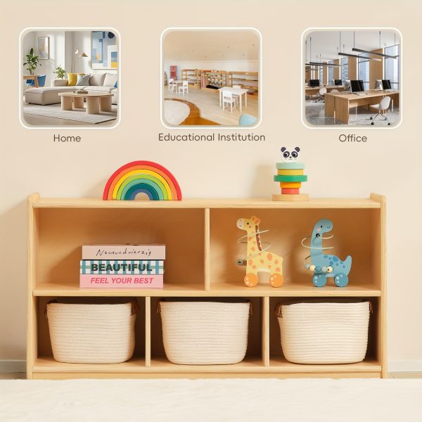 product-fancy-a6becab0-d5c2-4567-8cc9-178b44a39e66 Large Wood Storage Organizer, 2-Shelf Wood Bookshelf, 5-Section Kids Bookshelf, Wooden Storage Cabinet for Classroom, Kids Bookcases And Toddler Shelf for Kids Room, Playroom, Nursery