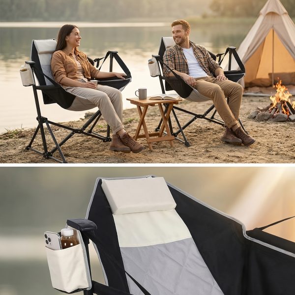 product-fancy-a7158965-39f1-408a-aa17-57b5e27bd199 2 Rocking Camping Chairs with Cup Holders, Hammock Chair, Folding Rocking Chair, Outdoor Lounge Chair, Portable Fishing Chair, Patio Leisure Chair, Heavy Duty Folding Chair Suitable for Patio, Outdoor, Camping, Travel