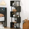 product-fancy-a73285f7-baea-4feb-866f-5ba10ef161a3 6-Tier Tall Bookshelf, Lofty Geometric Book Cabinet, S-Shaped Industrial-Style Display Freestanding Bookshelf, Metal And Wood Decorative Storage Partition Rack, Suitable for Bedroom, Living Room, Office, Black/White