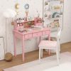 product-fancy-a7513c6a-314e-44d2-8e24-5de8fad490ff Modern 40-Inch Pink Writing Desk Featuring a Hutch And Five Drawers, Ideal for a for home Office Or As a Compact Vanity in The Bedroom