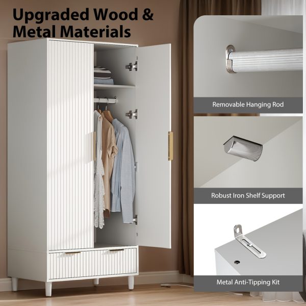 product-fancy-a79f10c7-bd8b-40aa-9c17-053f35d0c5f7 Bonnlo Fluted Wardrobe Armoire - Freestanding Wood & MDF Cabinet with Hanging Rack, Shelves & Drawers, Pre-Assembled Bedroom Closet Suitable for Apartments, Dorms, Small Spaces