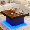 product-fancy-a7ec72fb-5eab-4c3d-9d5c-2ccfd4729349 Modern Luxury Low-Profile Square Coffee Table with LED Lights - Space-Saving Faux Marble Top & Engineered Wood Base Suitable for Small Spaces, Compact Living Room Center Table, Assembly, Black/Brown
