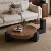 2pcs Set of Modern Round Wood Coffee Table with Geometric Leg Design
