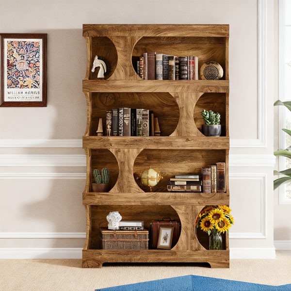 product-fancy-a818da18-131a-4c56-915e-1bcf1b6d8423 71-inch Tall 4-Tier Solid Hardwood Bookcase with Storage Shelves - Modern Freestanding Bookshelf, Natural Wood & / Painted Shelves, Sturdy Floor-Standing Design for Living Room, Bedroom, Home Office - Easy Assembly Required