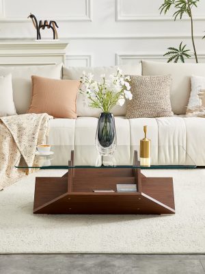 Coffee Table, Modern Multi-Storage Tempered Glass & MDF, Spacious Storage Compartments for Daily Essentials, Sturdy Construction Coffee Table for Living Room Bedroom Office, Contemporary Stylish Design Home Furniture with Ample Storage Space