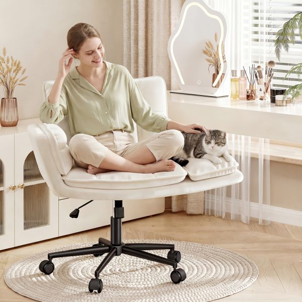 product-fancy-a8297dd6-5bff-4916-94c8-40002a0b1fd3 Modern Office Crossover Wheelchair, Luxurious Plush Vanity Chair with Wheels, Adjustable Armrests, Ergonomic Office Chair Suitable for Bedrooms, Computer Makeup Rooms, And Offices, Available in White, Black, Pink, And Gray, Stable And Durable