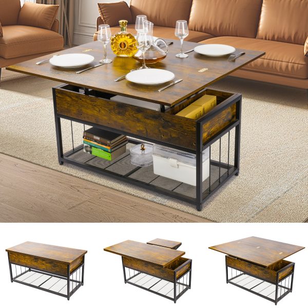 product-fancy-a848e54c-3a69-4239-a52e-4a1f308c874e Lift Top Coffee Table with Hidden Storage, Industrial Wood And Metal Living Room Table with Open Shelf, Liftable Dining Coffee Table for Home Office
