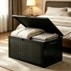 Black Storage Box with Lid, Sturdy Large Storage Container for Bedroom Clothing Pillow Organizing, Multipurpose Household Storage Trunk Organization Essential Space Saver Storage Bin