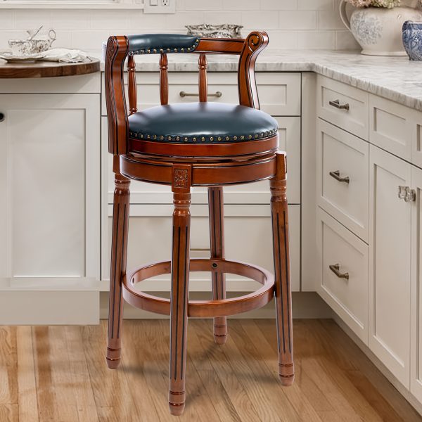 product-fancy-a8554146-a9bb-4503-bac6-ec692fa8b148 360° Swivel Modern Bar Stool with Premium Leather Seat and Dark Wood Finish - Hand-Nailed Trim, Durable Rubberwood Construction, Suitable for Kitchen Island, Home Bar, or Dining Area