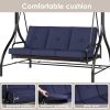 product-fancy-a8666da1-d25f-4256-9173-d9f4a46c080e 3-Seat Outdoor Porch Swing with Stand, Convertible Porch Swing Bed with Adjustable Canopy for Adults, Patio Swing Chair with Thickened Cushions for Yard Garden Deck 750LBS