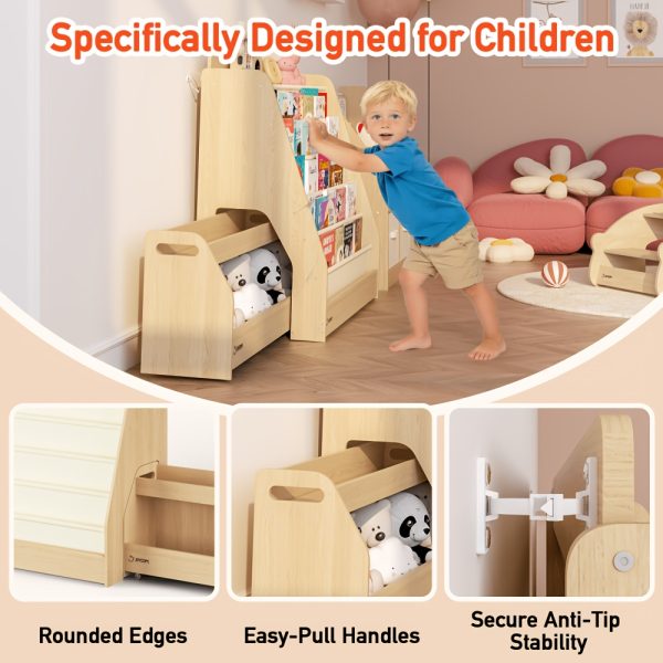 product-fancy-a877fc58-a6f0-417a-95fa-a9ca2aef2990 Triple Combination And Book Storage Organizer With Wheels - 5-tier Bookshelf + Mobile Storage Cart With Hidden Drawers, Space-saving Wooden Storage Cabinet, Suitable For Bedrooms, Playrooms, And Nurseries.